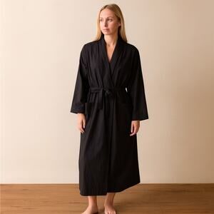 NWT Sunday Forever Classic Cooper Black Full Length Cotton Robe with pockets OS